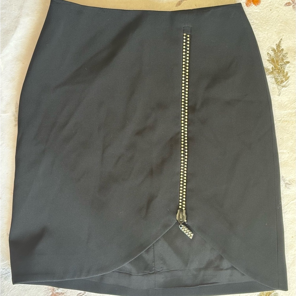 DAVID KOMA Skirt with RHINESTONE Zipper Slit Detail